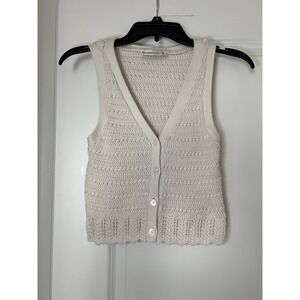 Women's Abercrombie & Fitch Cropped Sweater Vest Cream Scalloped Buttons XS